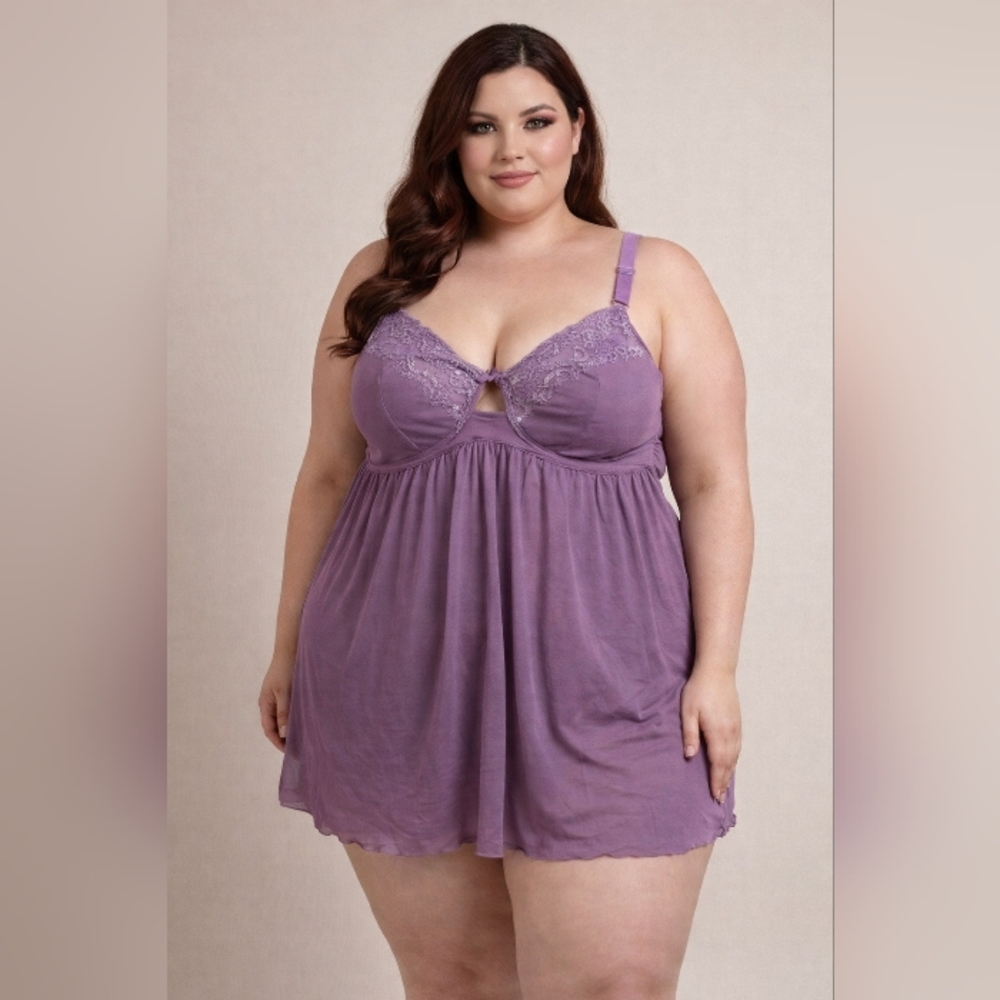 Rn #61981‎ Avon product women's purple lingerie babydoll lace see throw size 2X